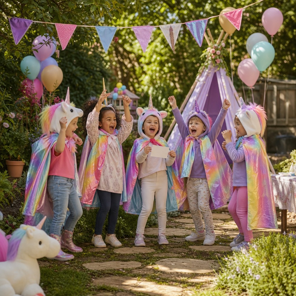 Blije kinderen hebben de schat gevonden bij de Unicorn Speurtocht