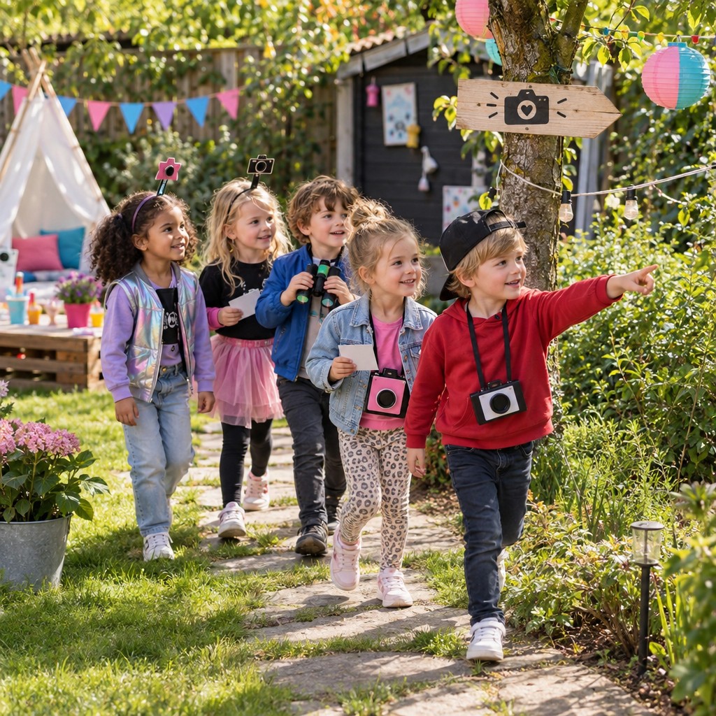 Kinderen op speurtocht tijdens een Vloggen Speurtocht kinderfeestje
