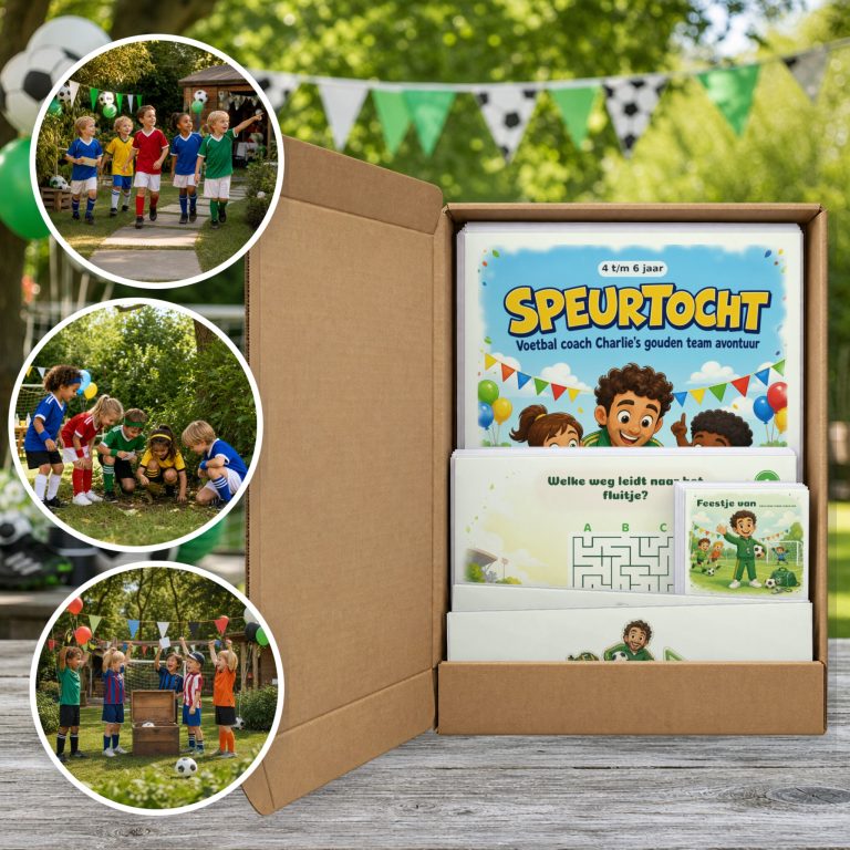 voetbal Speurtocht als brievenbuspakket, met foto's van kinderen op speurtocht