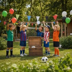 Blije kinderen hebben de schat gevonden bij de voetbal Speurtocht