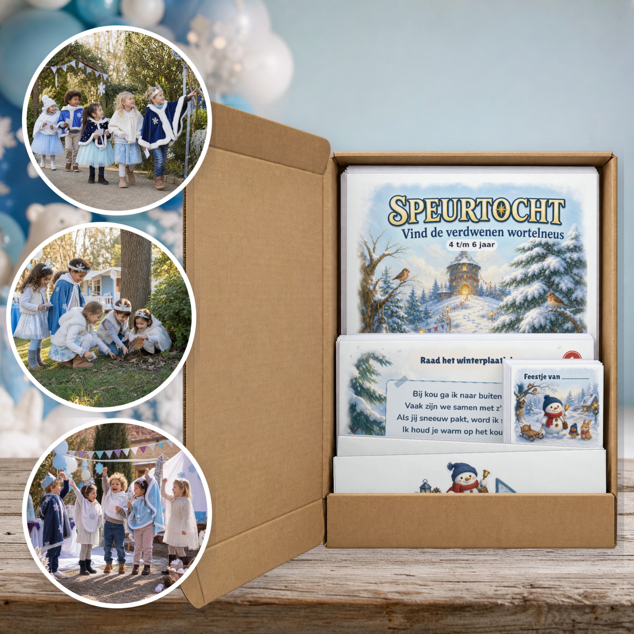 Winter Speurtocht als brievenbuspakket, met foto's van kinderen op speurtocht
