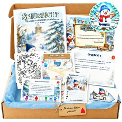 Complete Winter Speurtocht voor een kinderfeestje met voorblad, opdrachtkaarten, uitnodigingen, diploma en kleurplaat
