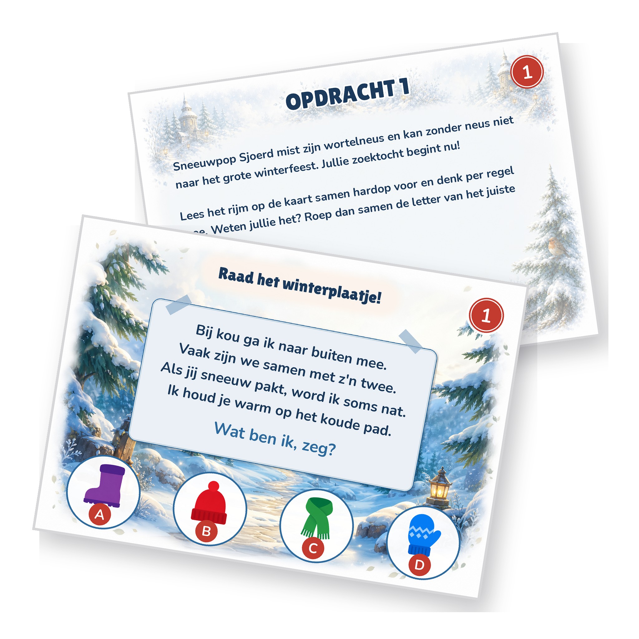 Voorbeeld van een opdrachtkaart met speluitleg uit de Winter Speurtocht